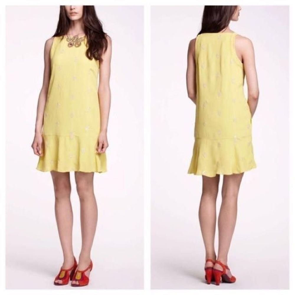 Anthropologie LEIFNOTES Flapper Ponderosa Dress Sequins Yellow Tank Sleeveless 4